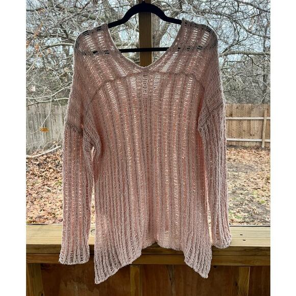 ASTR The Label Pink Open Knit V-Neck Sweater Size S - Picture 3 of 9